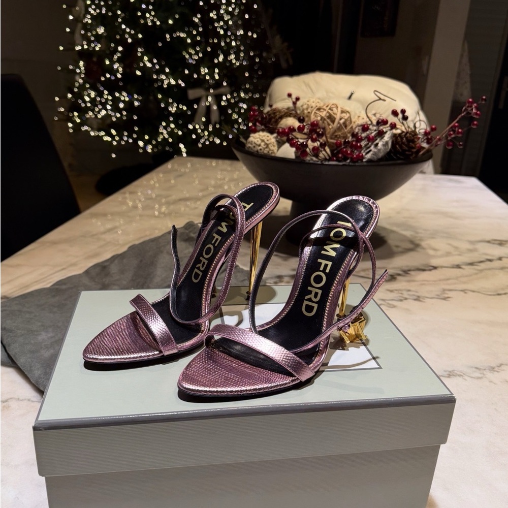 Tom Ford Shimmering Pink Heels with Gold Accents